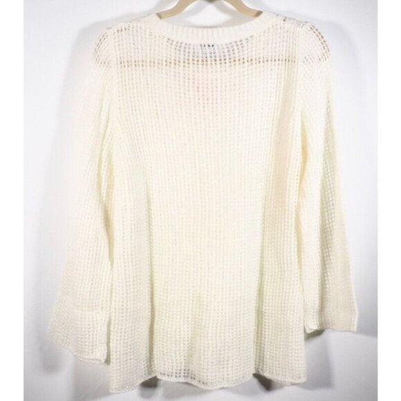 Keren Hart Womens Sweater SIze M Crocheted Ivory Crew Neck Bell Long Sleeve - Picture 10 of 10
